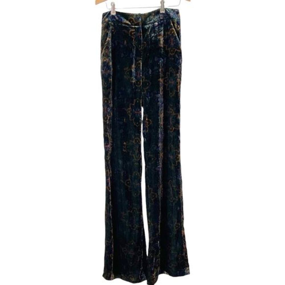 Veronica Beard Lebone Velvet Flare Pants green multi 2‎